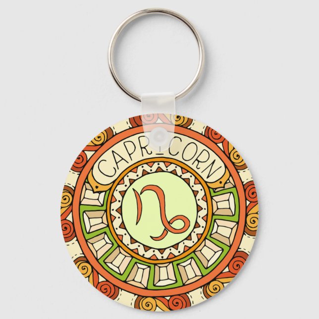 Steinbock Capricorn Sternzeichen Stuffed Mandala Key Ring (Front)