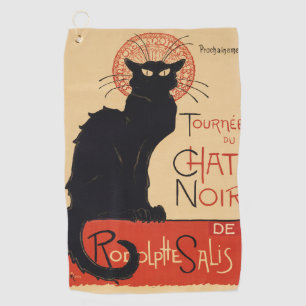 Steinlen Art Nouveau Chic Black Cat Vintage Print Golf Towel