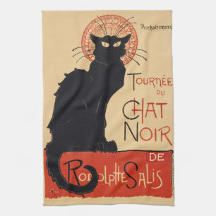 Steinlen Art Nouveau Chic Black Cat Vintage Print Tea Towel
