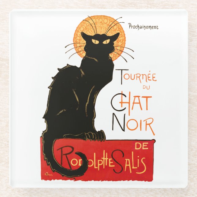 Steinlen Black Cat Classic French Artwork  Glass Coaster (Front)