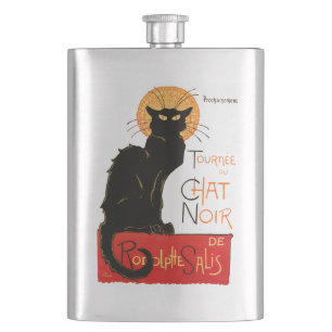 Steinlen Black Cat Classic French Chat Noir Poster Hip Flask