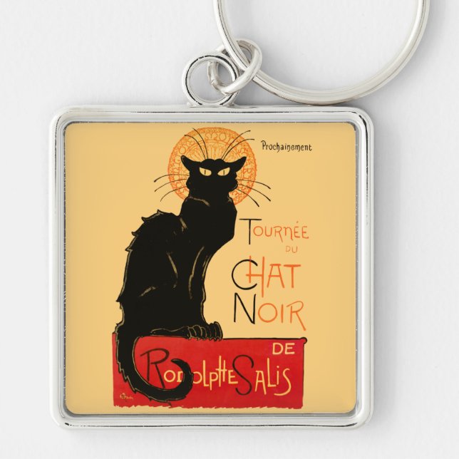 Steinlen Black Cat Classic French Chat Noir Poster Key Ring (Front)