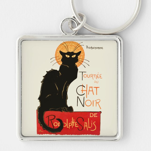 Steinlen Black Cat Classic French Chat Noir Poster Key Ring (Front)