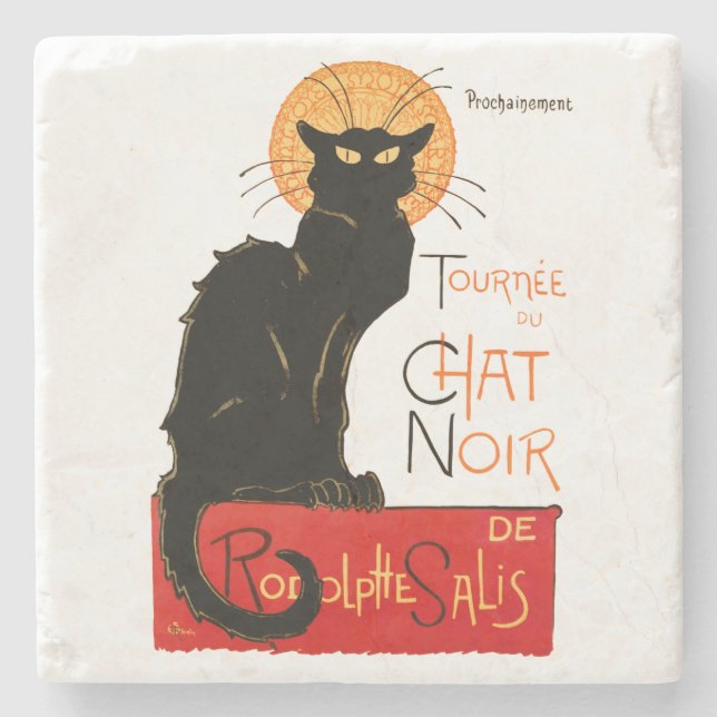 Steinlen Black Cat Classic French Chat Noir Poster Stone Coaster (Front)
