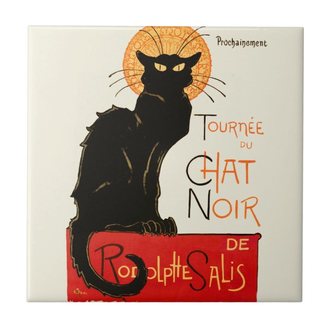 Steinlen Black Cat Classic French Chat Noir Poster Tile (Front)