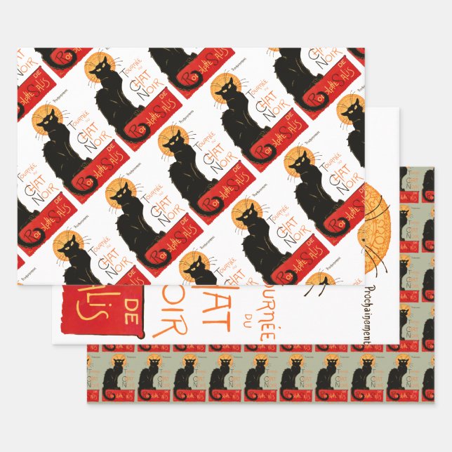 Steinlen Black Cat Classic French Chat Noir Poster Wrapping Paper Sheet (Set)