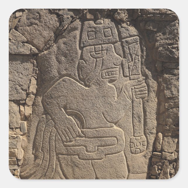Stela depicting a warrior holding a club square sticker (Front)