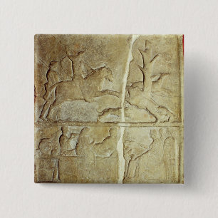 Stela relief depicting a wild boar hunt 15 cm square badge