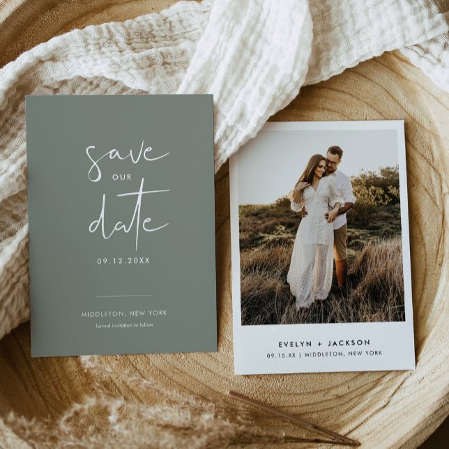 STELLA Boho Sage Photo Save The Date Invitation (Creator Uploaded)