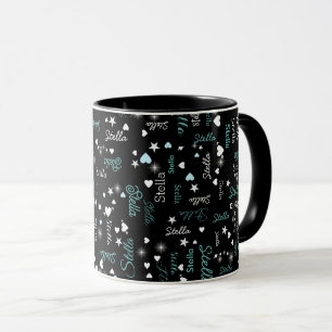 Stella custom name full of hearts and stars black mug