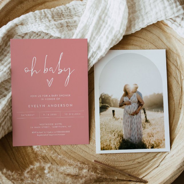 STELLA Minimalist Photo Pink Oh Baby Shower  Invitation (Creator Uploaded)