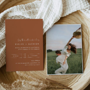 STELLA Minimalist Terracotta Photo Wedding  Invitation