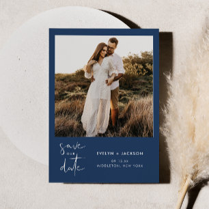 STELLA Modern Edgy Photo Save The Date Navy Invitation