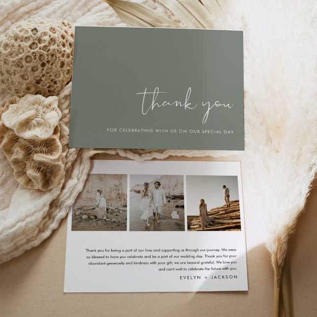 STELLA Modern  Photo Wedding Thank You Card Sage (Creator Uploaded)