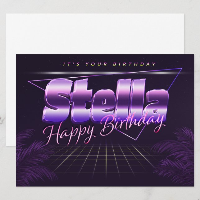 Stella Name First name lila retro card Birthday (Front/Back)