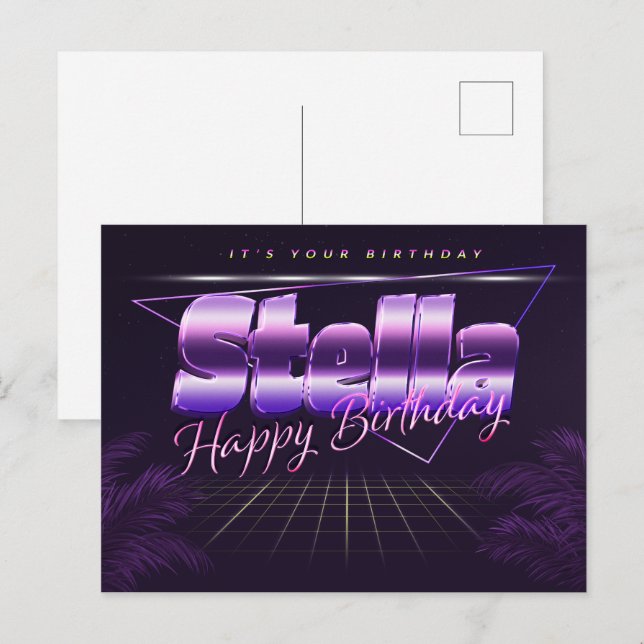 Stella Name First name purple postcard birthday (Front/Back)