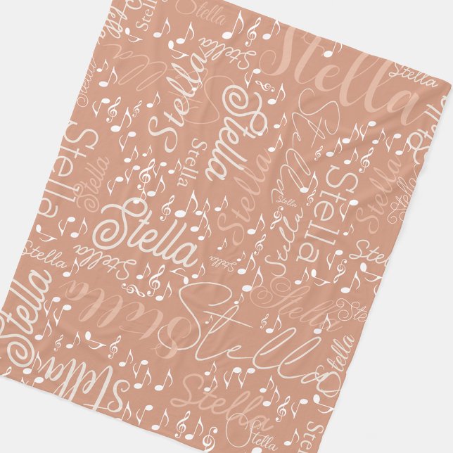 Stella personalised name musical notes boho rose fleece blanket (Creator Uploaded)