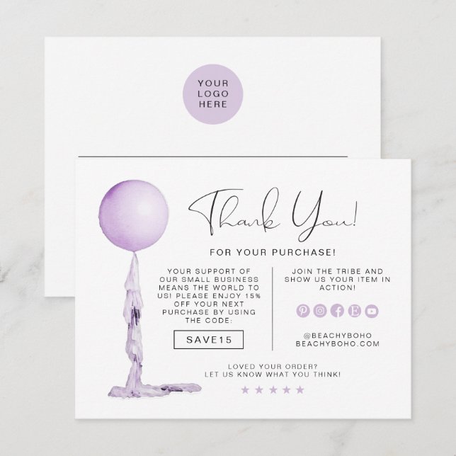 STELLA Purple Party Balloon Business Thank You Inv Invitation (Front/Back)
