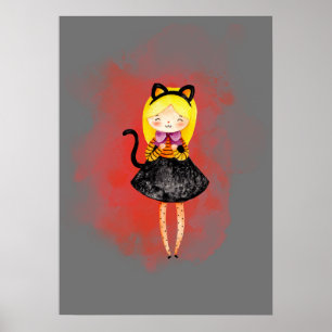 Stellalunarts Cute Girl Halloween Cat  Poster