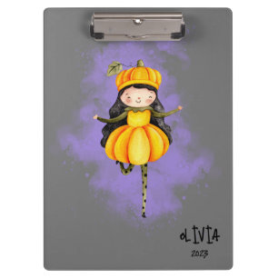 Stellalunarts Cute Girl Halloween Pumpkin Clipboard
