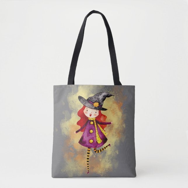 Stellalunarts Halloween Witch Cute Girl Tote Bag (Front)