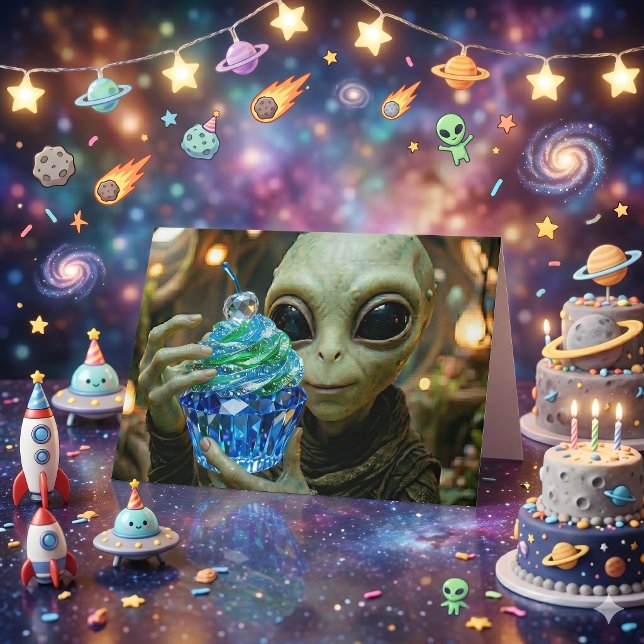 Stellar Alien Crystalline Cupcake Birthday Card (Creator Uploaded)