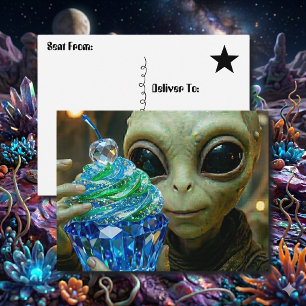 Stellar Alien Crystalline Cupcake Saying Hi Postcard