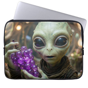 Stellar Alien holding Crystalline Grapes Laptop Sleeve