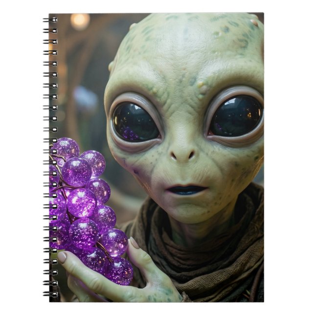 Stellar Alien holding Crystalline Grapes Notebook (Front)