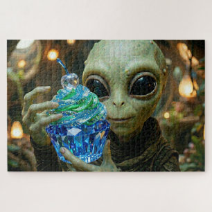 Stellar Alien in Spaceship Crystalline Cupcake Jigsaw Puzzle