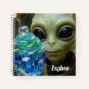 Stellar Alien in Spaceship Crystalline Cupcake Notebook