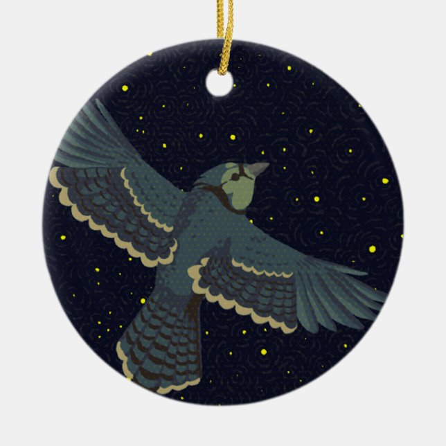 Stellar Blue Jay Ceramic Tree Decoration (Front)