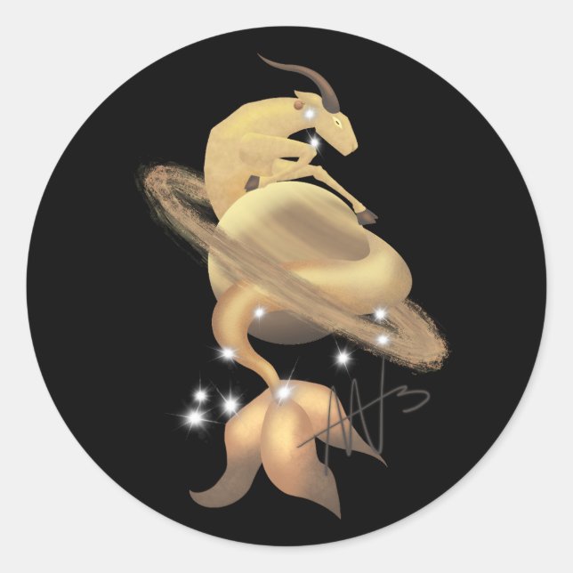 Stellar Capricorn Saturn Zodiac Classic Round Sticker (Front)