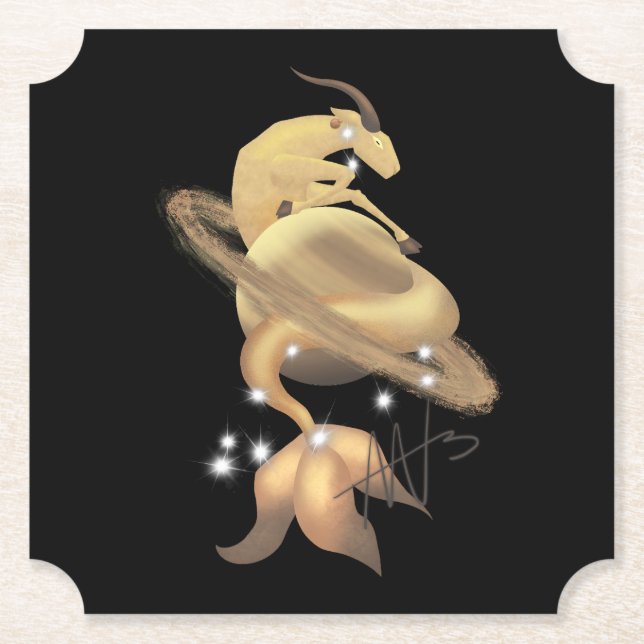 Stellar Capricorn Saturn Zodiac Paper Coaster (Front)