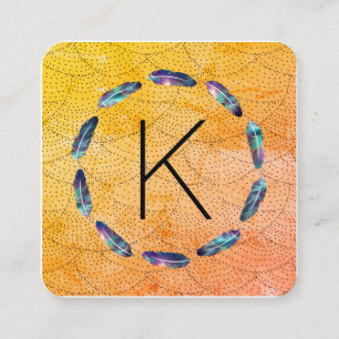 Stellar Feather Pattern with Monogram Square Business Card