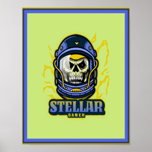 Stellar Gamer Skull With Helmet Poster