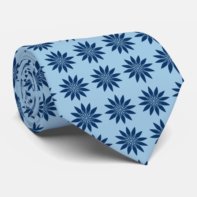 Stellar Geometric Floral Sky Blue & Navy Two-Sided Tie (Rolled)