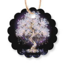 Stellar Gold & Crystal Tree Scalloped Favour Tags
