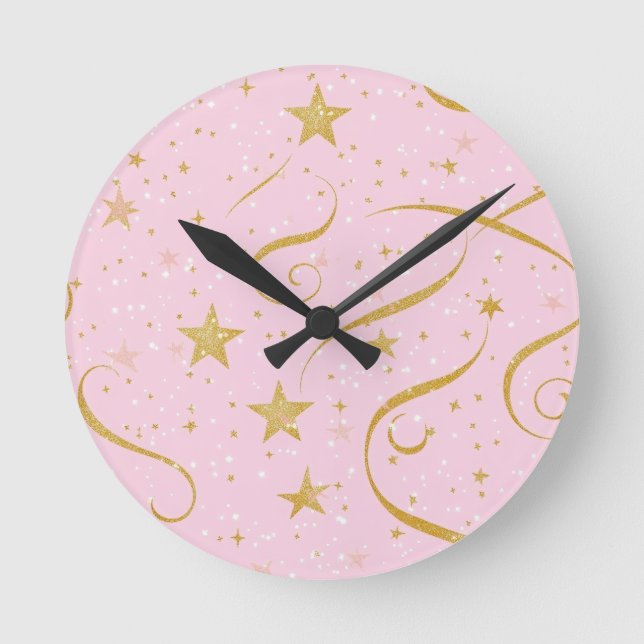 Stellar Time – Pink & Gold Star Digital Clock (Front)