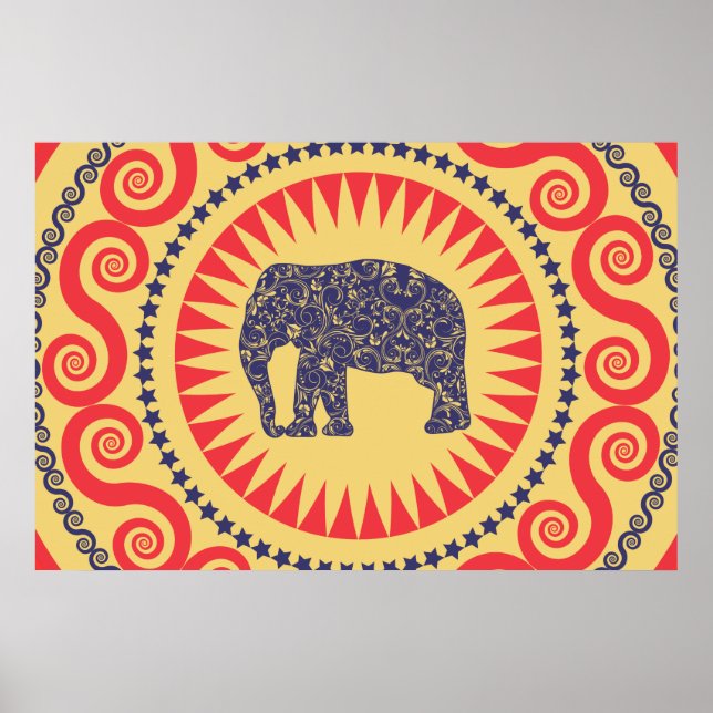 StellaRoot Damask Elephant Vinatge Preppy Burnt Poster (Front)