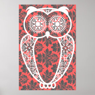 StellaRoot Hoot Owl Vintage Damask Print