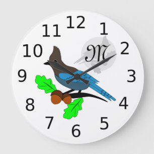Steller Blue Jay Monogram Large Clock
