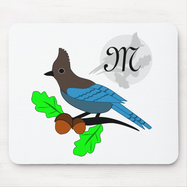 Steller Blue Jay Monogram Mouse Mat (Front)