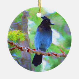 Steller's Jay 2 Painting - Original Bird Art Ceramic Tree Decoration
