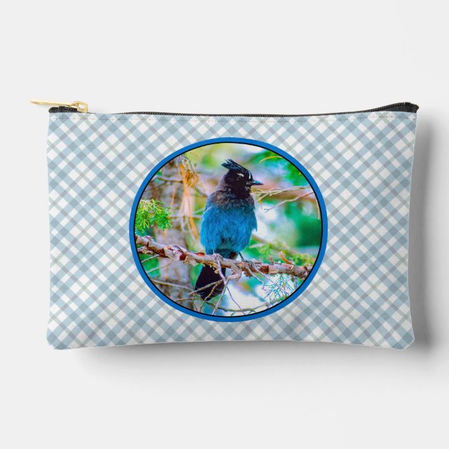 Steller's Jay in Forest Original Photograph Accessory Pouch (Front)