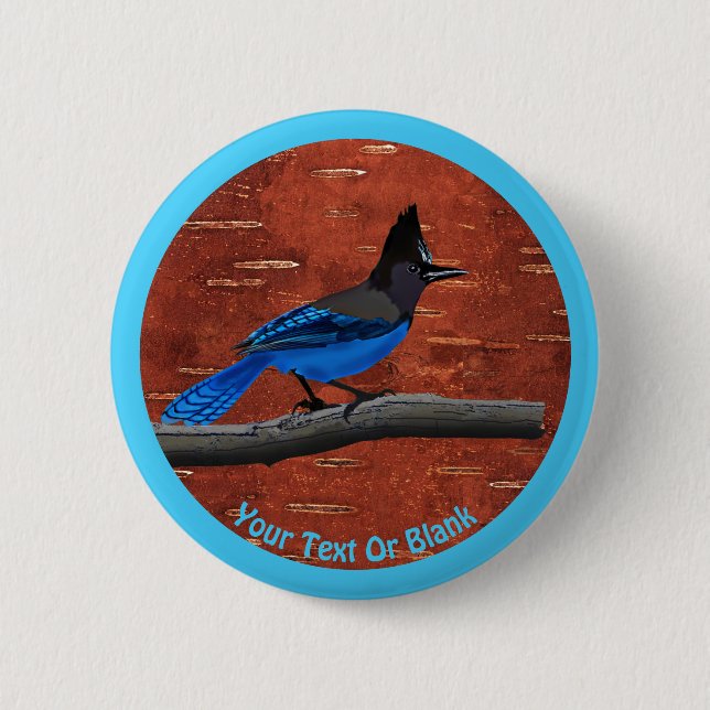 Steller's Jay On Inner Birch Bark 6 Cm Round Badge (Front)