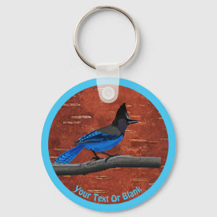 Steller's Jay On Inner Birch Bark Key Ring