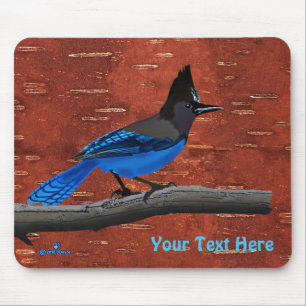 Steller's Jay On Inner Birch Bark Mouse Mat