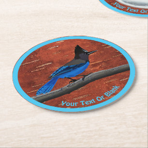 Steller's Jay On Inner Birch Bark Round Paper Coaster