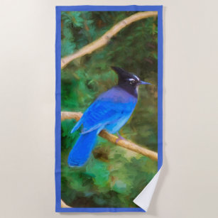 Steller's Jay Painting - Original Bird Art Beach Towel